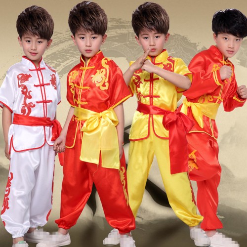 Boys wushu kung fu costumes kids children dragon Tae Kwon Do  martial traditional student performance unforms  tops and pants